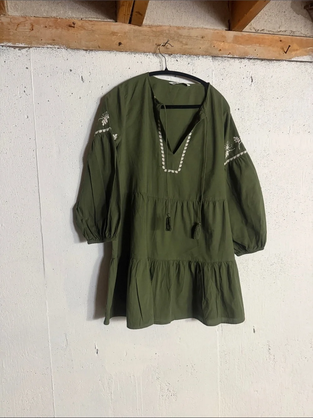 Zara Olive Dress with White Detailing, L - Picture 10 of 13